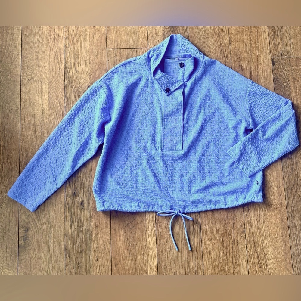 Talbots Periwinkle Textured Knit Half-Snap Pullover With Drawstring Waist